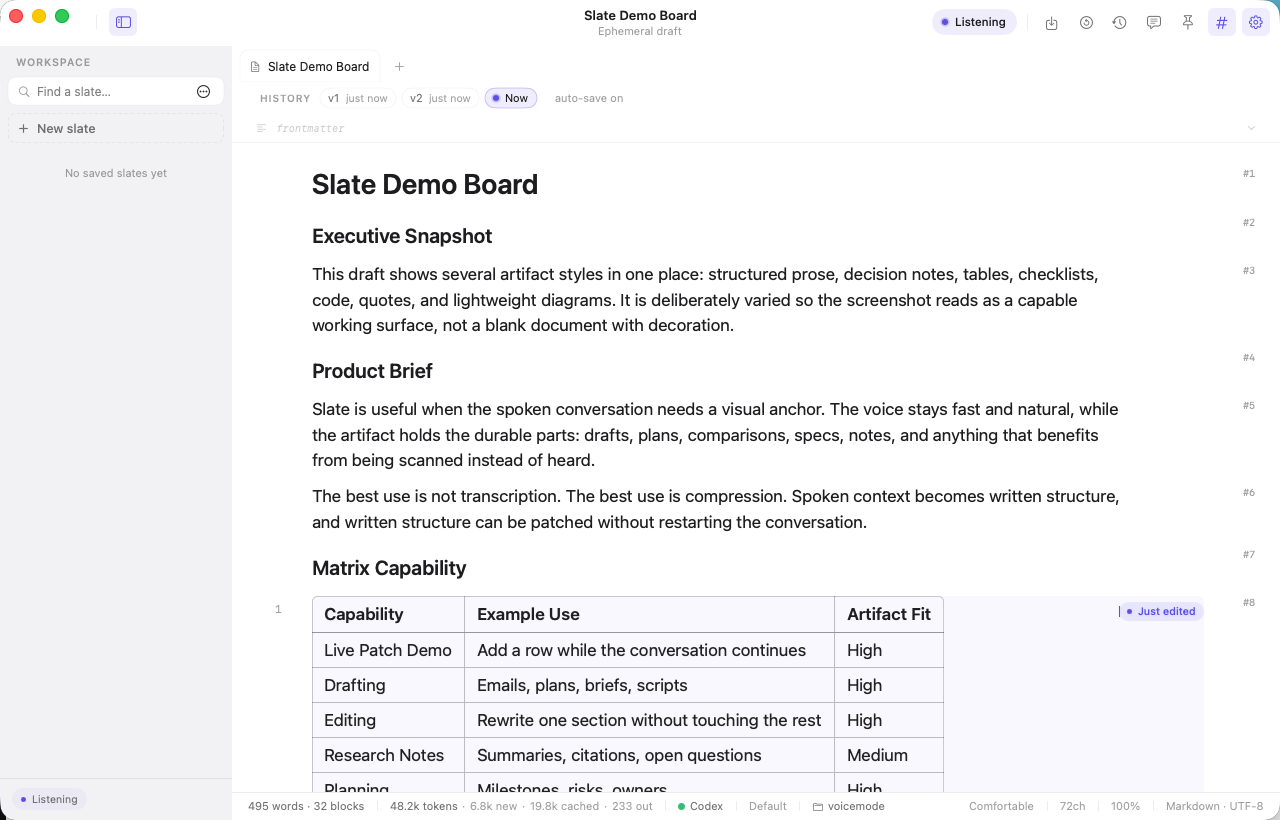 Super Voice Mode Slate AI workspace